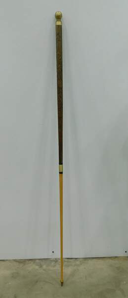 Vintage Brass Knob Carved Wood Walking Stick Cane Concealed Pool Cue alternative image