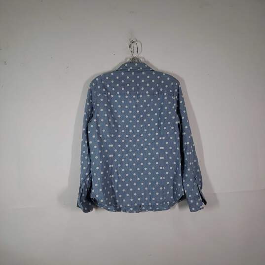 Womens Polka Dot Collared Long Sleeve Chest Pocket Button-Up Shirt Size M image number 2
