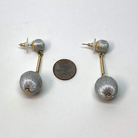Designer J. Crew Gold-Tone Silver Thread Ball Dangle Drop Earrings image number 1