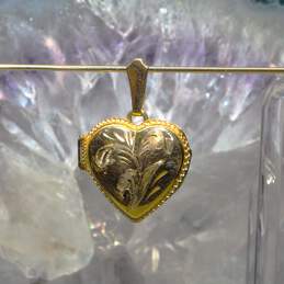 Vintage 18K Yellow Gold Etched Heart Locket Pendant - 4.58g