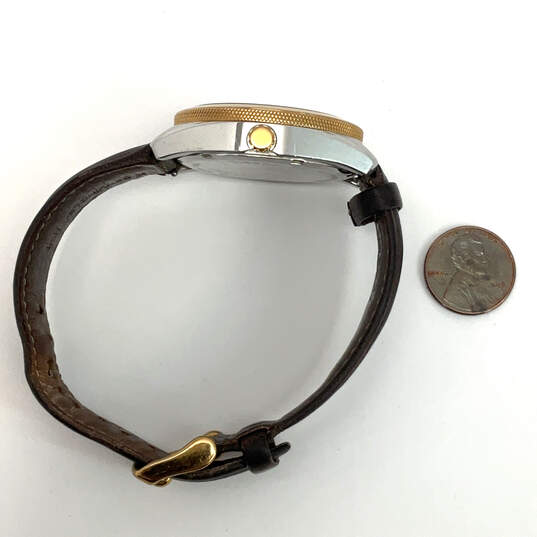 Designer Fossil BGQ1557 Gold-Tone Leather Band Quartz Analog Dress Watch image number 2
