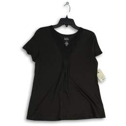 NWT Croft & Barrow Womens Black Short Sleeve Split Neck Pullover Blouse Top Sz S