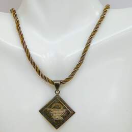 Siesta 925 Etched Basket Square Pendant Twisted Mesh & Herringbone Chain Necklace 14g alternative image