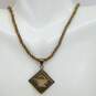 Siesta 925 Etched Basket Square Pendant Twisted Mesh & Herringbone Chain Necklace 14g image number 2