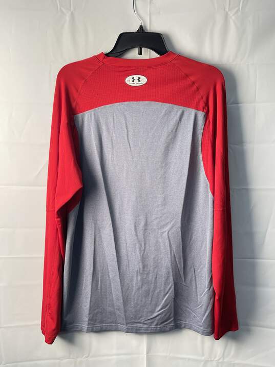 Under Armour Mens Grey/Red Pullover Athletic Shirt Size LG image number 2