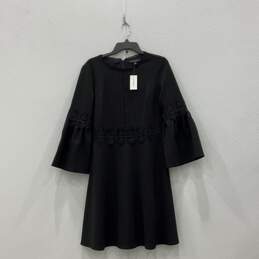 NWT Womens Black Round Neck Back Zip Bell Sleeve Fit And Flare Dress Size 6