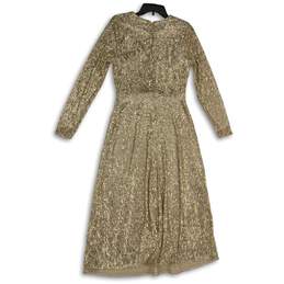 NWT Ann Taylor Womens Gold Sequin Back Zip Midi Fit & Flare Dress Size 6 alternative image