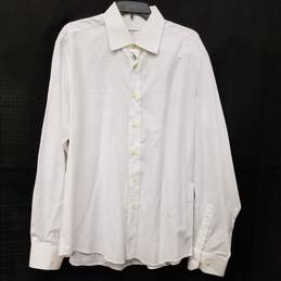 Mens White Point Collar Long Sleeve Casual Button Up Shirt Size X-Large