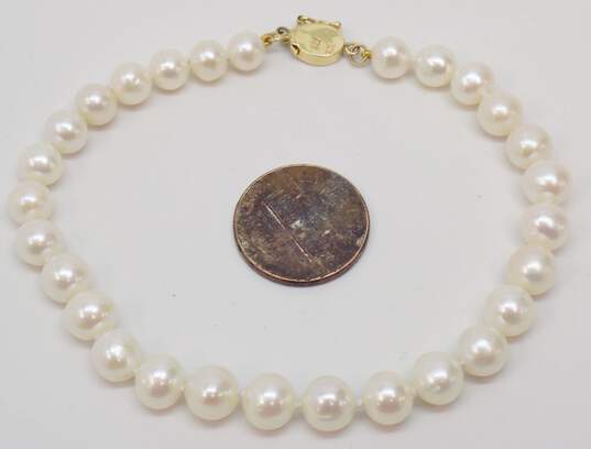 Romantic 14K Yellow Gold Clasp Pearl Bracelet 11.9g image number 2