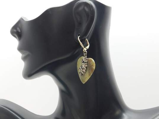 Ireland 925 Sterling Silver Connemara Marble Shamrock Heart Drop Earrings image number 2