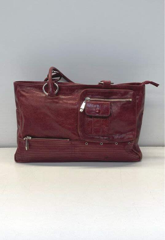Berge Italy Burgundy Leather Zip Tote Bag image number 1