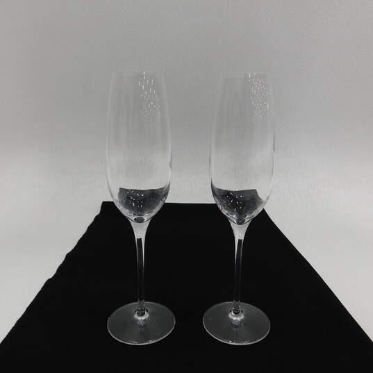 TIFFANY & Co. (2) Two Crystal Long Stem Champagne Flutes Glasses Stemware with COA image number 1
