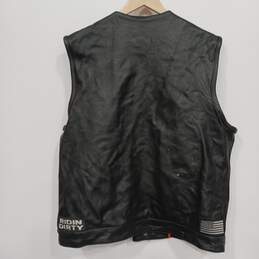Mens Black Genuine Leather Round Neck Sleeveless Full Zip Vest Size XL alternative image