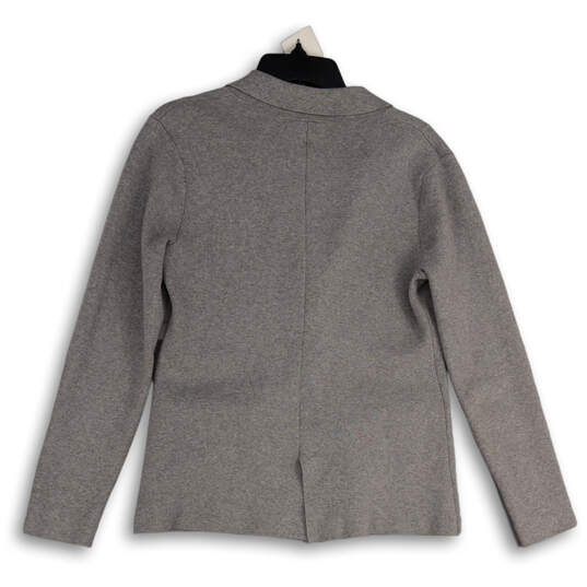 Womens Gray Long Sleeve Notch Lapel Pockets Button Front Jacket Size Small image number 2