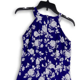 Womens Blue White Flower Halter Neck Back Zip Fit & Flare Dress Size Small alternative image