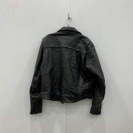 Mens Black Leather Notch Lapel Long Sleeve Full-Zip Biker Jacket Size 48 alternative image