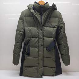 Calvin Klein Olive Down Puffer Long Coat Jacket Sz XS