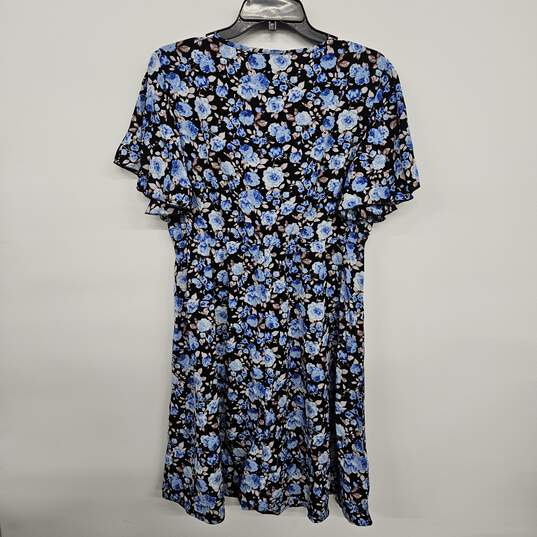 Blue Sheer Floral Print V Neck Flowy Dress image number 2