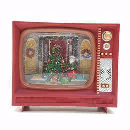 Raz Imports Santa Decorating Tree Light Up TV Snow Globe