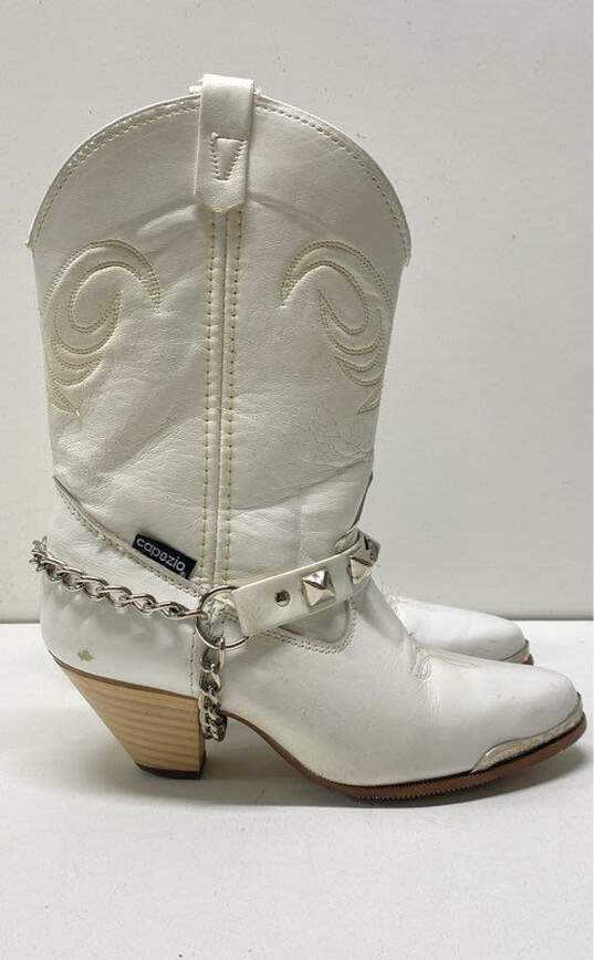 Capezio Boots White Leather Studded Harness Western Boots Size 5 M image number 3