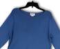 Womens Blue Round Neck Long Sleeve Regular Fit Pullover T-Shirt Size Large image number 3