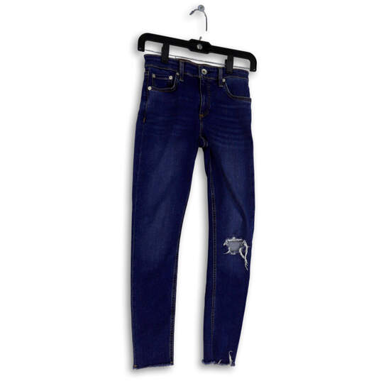 Womens Blue Denim Medium Wash Pockets Distressed Skinny Leg Jeans Size 24 image number 1