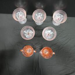 Bundle of 5 Vintage Pink Depression Cocktail Glasses And 2 Orange Creamer And Sugar alternative image