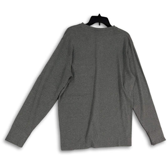 Mens Gray Henley Neck Long Sleeve Winter Pullover T-Shirt Size Large image number 2