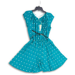 NWT Womens Green Polka Dot Pleated Waist Belted Fit & Flare Dress Size M alternative image