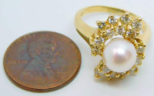 14KP Yellow Gold 0.80 CTTW Diamond & Cultured Pearl Cocktail Ring 5.6g image number 6
