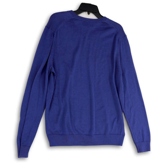 Womens Blue Tight-Knit V-Neck Long Sleeve Pullover Sweater Size Large image number 2