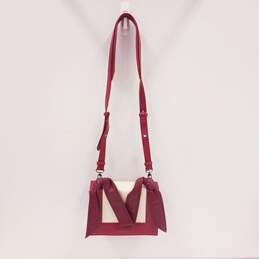Charles & Keith Leather Canvas Knotted Strap Satchel Red Cream