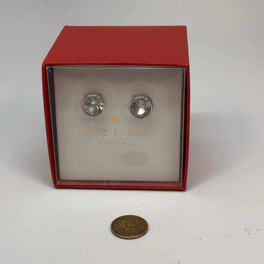 Designer Kate Spade Silver-Tone Clear Round Crystal Stud Earrings With Box image number 2
