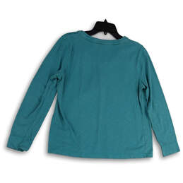 Womens Blue Henley Neck Long Sleeve Stretch Pullover Blouse Top Size XL alternative image