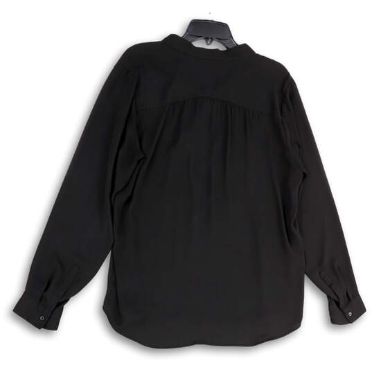 Womens Black Neck Tie Long Sleeve Button Front Blouse Top Size Large image number 2