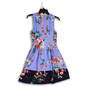 NWT Womens Blue Pink Floral Round Neck Back Zip A-Line Dress Size 4 image number 2