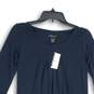 NWT Womens Navy Blue Pleated Round Neck Long Sleeve Pullover Shift Dress Size XS image number 3