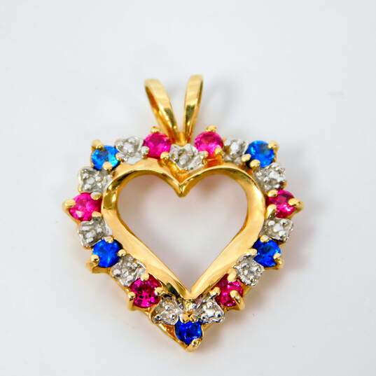 10K Yellow Gold Ruby Spinel & Diamond Accent Heart Pendant 2.7g image number 2