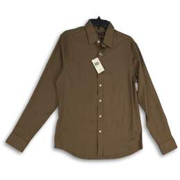 NWT Mens Brown Long Sleeve Spread Collar Slim Fit Button-Up Shirt Size M