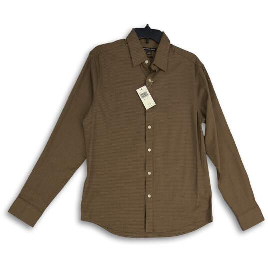 NWT Mens Brown Long Sleeve Spread Collar Slim Fit Button-Up Shirt Size M image number 1