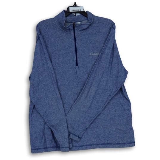 Mens Blue Ribbed Long Sleeve Mock Neck 1/4 Zip Pullover Sweatshirt Size XL image number 1