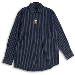 Mens Blue Striped Long Sleeve Spread Collar Button-Up Shirt Size XL