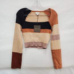 NWT LE LIS WM's Taupe Color Block Cropped Long Sleeve Sweater Top Size M