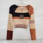 NWT LE LIS WM's Taupe Color Block Cropped Long Sleeve Sweater Top Size M image number 1