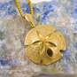 14K Gold Sand Dollar Shell Etched Textured Pendant Box Chain Necklace 3.9g image number 1