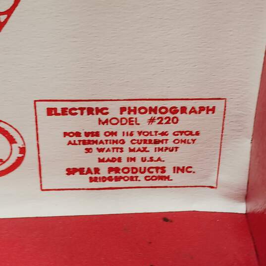 Vintage Spear Products Electric Red Phonograph Model 220 image number 4