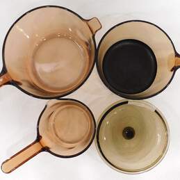 Vintage Corning Ware Visions Amber Glass Saucepan Pots One Pour Spout One Lid alternative image