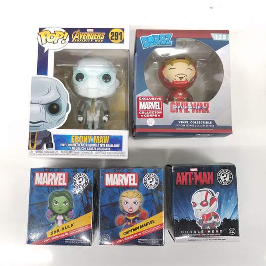 Funko Pop! Marvel Iron Man, Ant-Man, Captain Marvel, She-Hulk & Ebony Maw Vinyl Bobble-Head Figures LOT of 5 image number 1