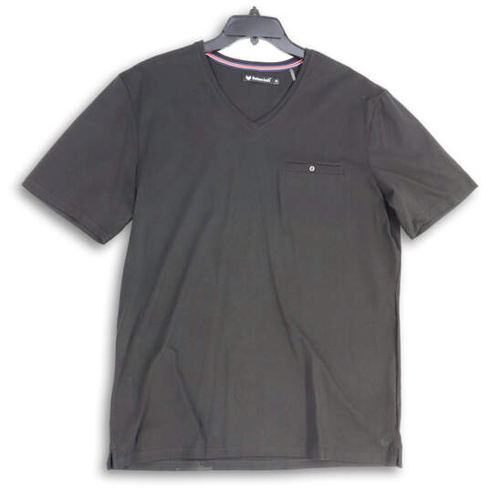Mens Black V-Neck Chest Pocket Short Sleeve Pullover T-Shirt Size X-Large image number 1
