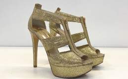 Michael Kors Gold Glitter Cage Zip Platform Pump Heels Shoes Size 8 M